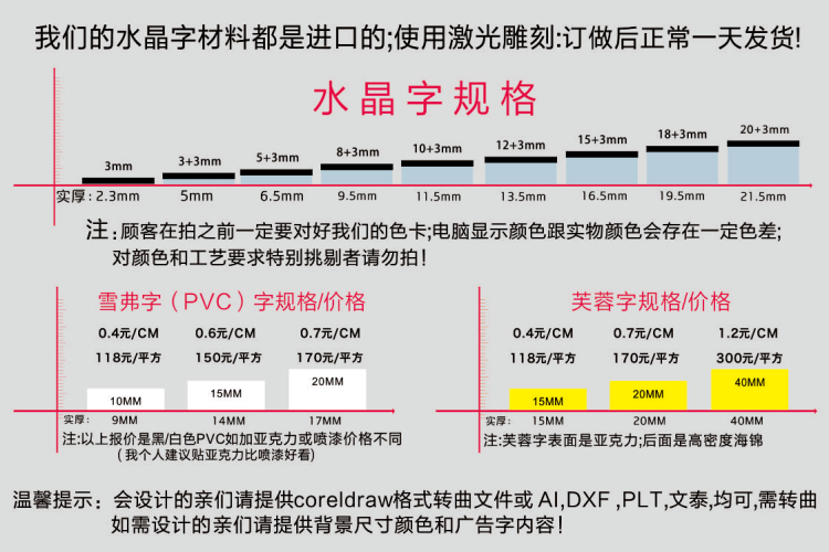 PVC字,水晶字厚度,广告字的计算方式